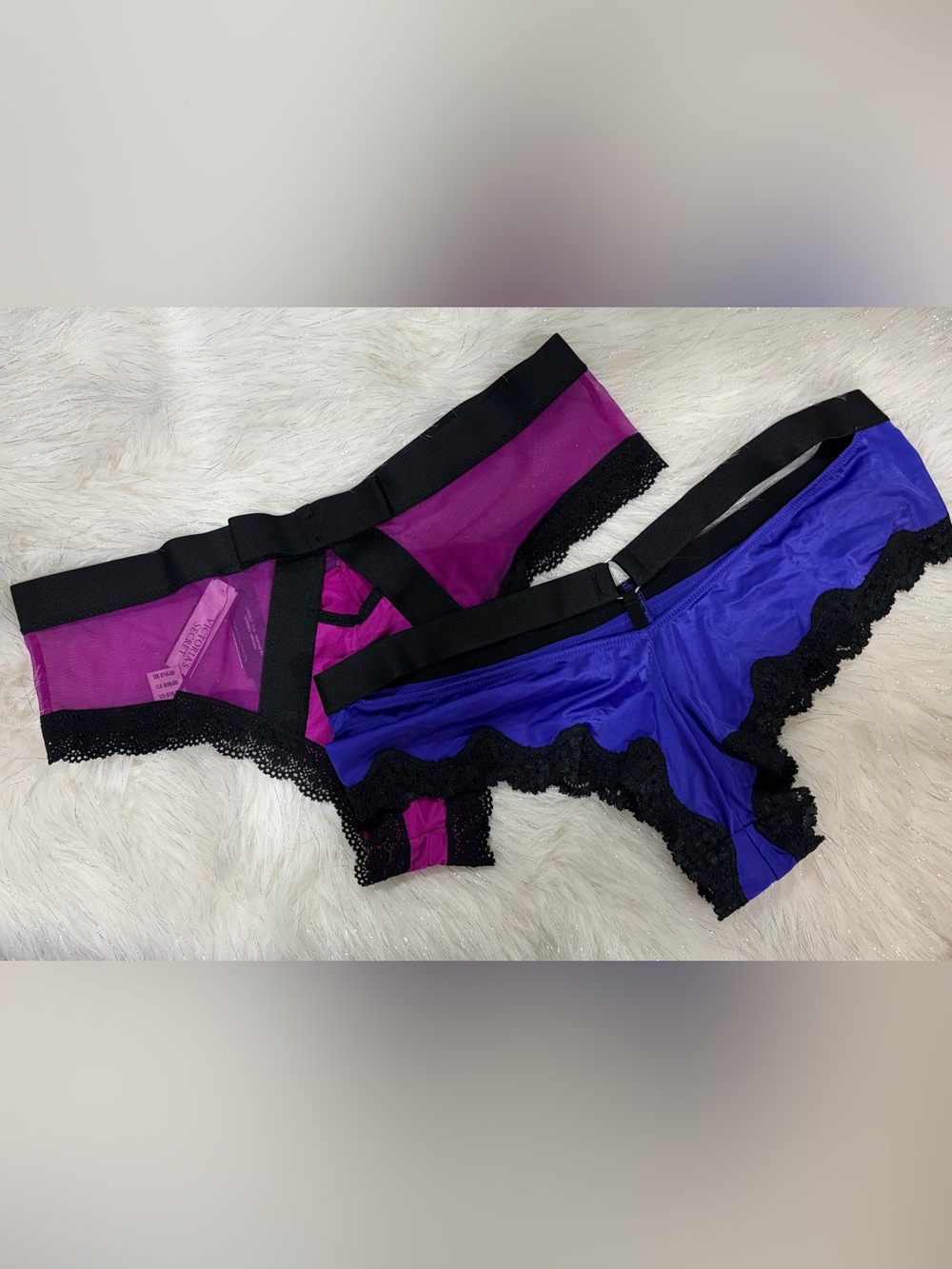 Victoria’s Secret Sheer Lace-Trim Panty Set in Magenta & Purple - Medium - New